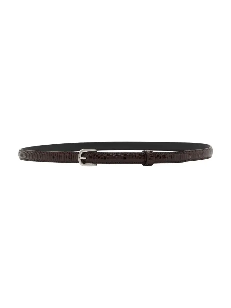 TOTEME Slim Lizard-Embossed Leather Belt