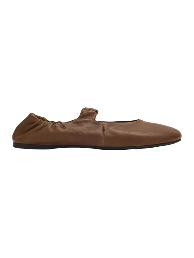Ruched Leather Ballerina Flats
