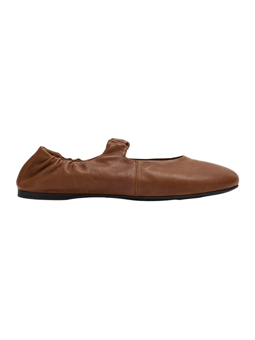 Ruched Leather Ballerina Flats