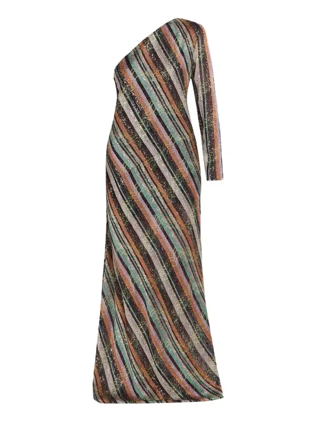 Sequined Long One-Shoulder Dress