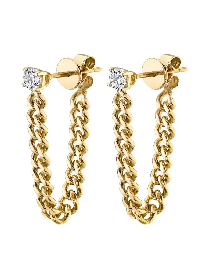 18K Yellow Gold Round Diamond Cuban Link Loop Earrings 18K Yellow Gold Round Diamond Cuban Link Loop Earrings