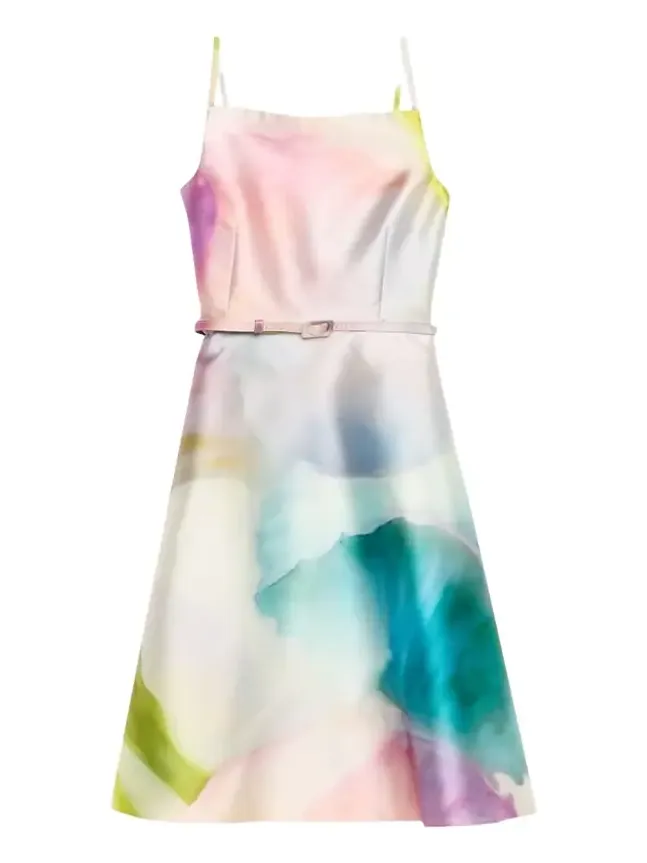 Square-Neck Sleeveless Satin Belted Mini Dress Square-Neck Sleeveless Satin Belted Mini Dress