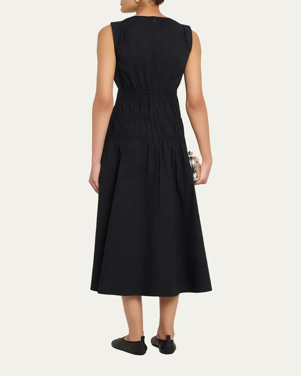 Proenza Schouler White Label Loren Sleeveless Ruched Waist Cotton Midi Dress | Thumbnail 3 Proenza Schouler White Label Loren Sleeveless Ruched Waist Cotton Midi Dress | Thumbnail 3