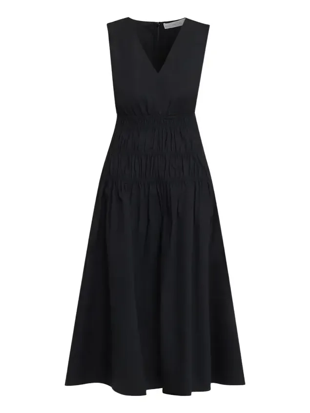 Loren Sleeveless Ruched Waist Cotton Midi Dress