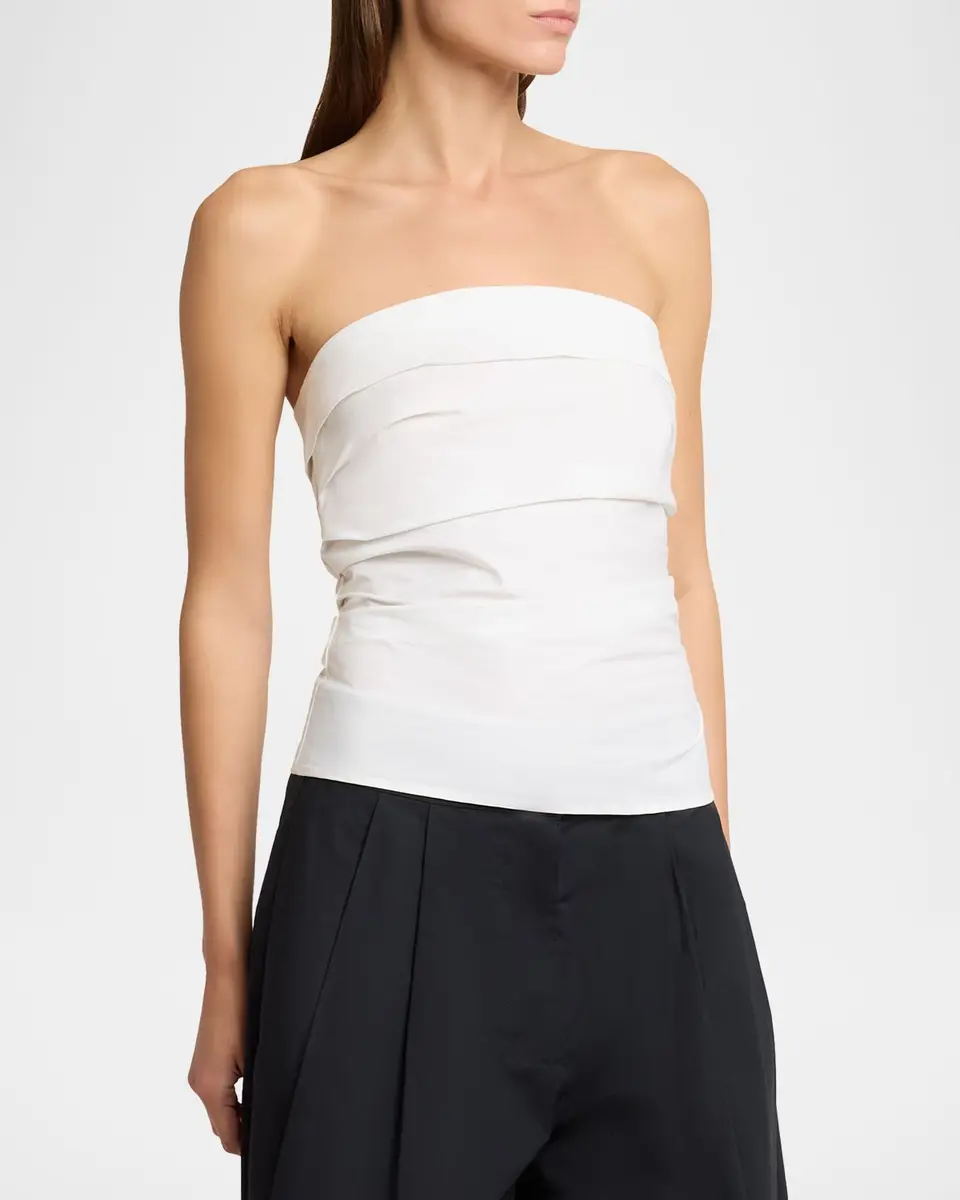 Proenza Schouler White Label Maisy Strapless Ruched Top in Poplin | Thumbnail 4 Proenza Schouler White Label Maisy Strapless Ruched Top in Poplin | Thumbnail 4