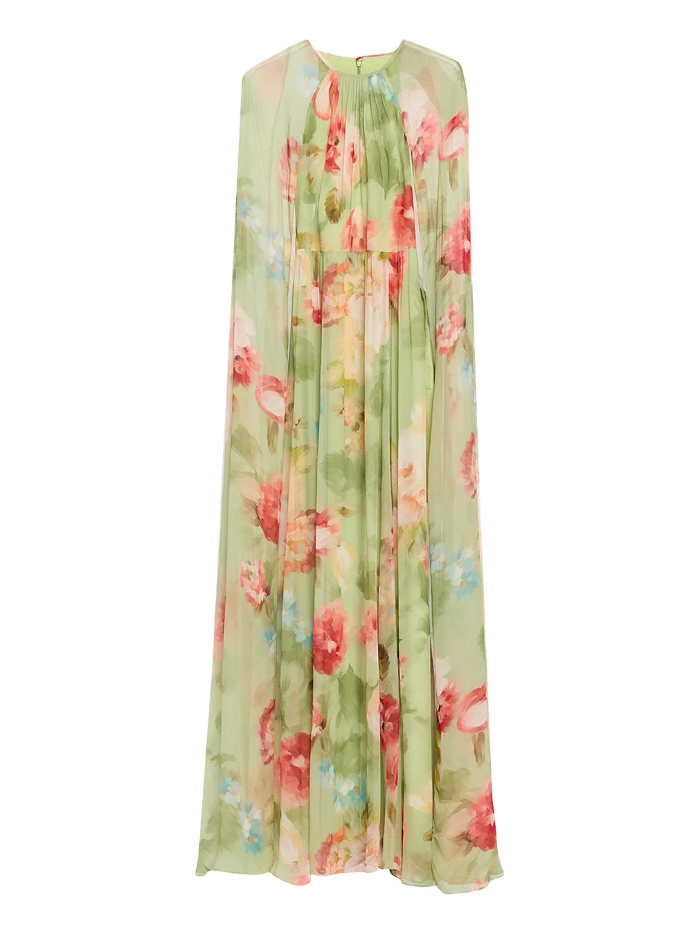 Floral-Print Chiffon Cape Gown Floral-Print Chiffon Cape Gown
