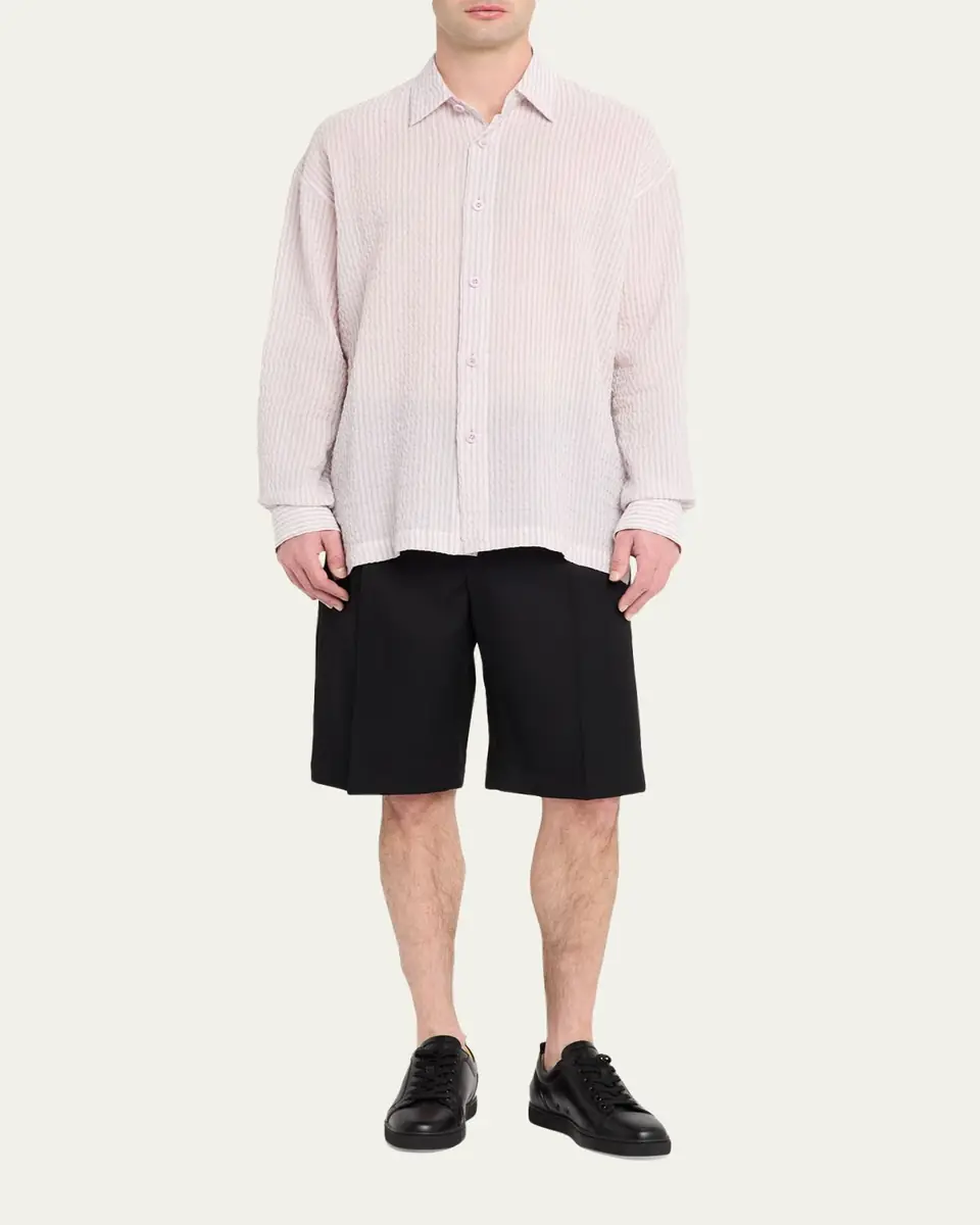 IM MEN Men's Oversized Cotton Linen Button-Front Shirt | Thumbnail 2