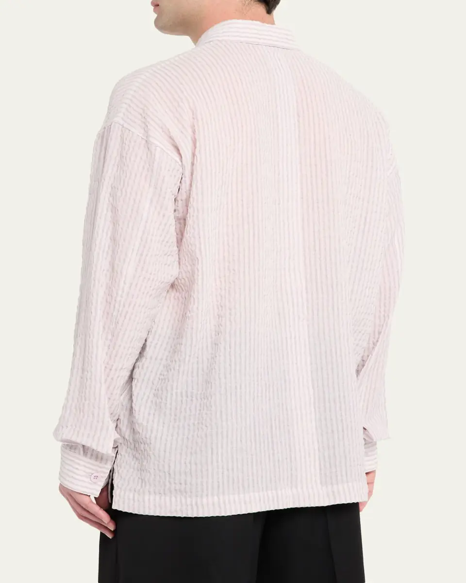 IM MEN Men's Oversized Cotton Linen Button-Front Shirt | Thumbnail 3