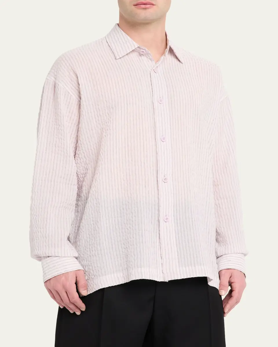 IM MEN Men's Oversized Cotton Linen Button-Front Shirt | Thumbnail 4
