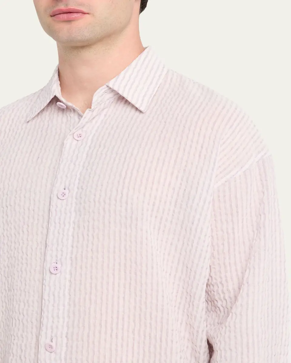 IM MEN Men's Oversized Cotton Linen Button-Front Shirt | Thumbnail 5