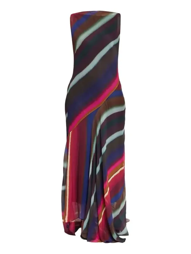 Louie Striped Cowl Low Back Maxi Dress Louie Striped Cowl Low Back Maxi Dress