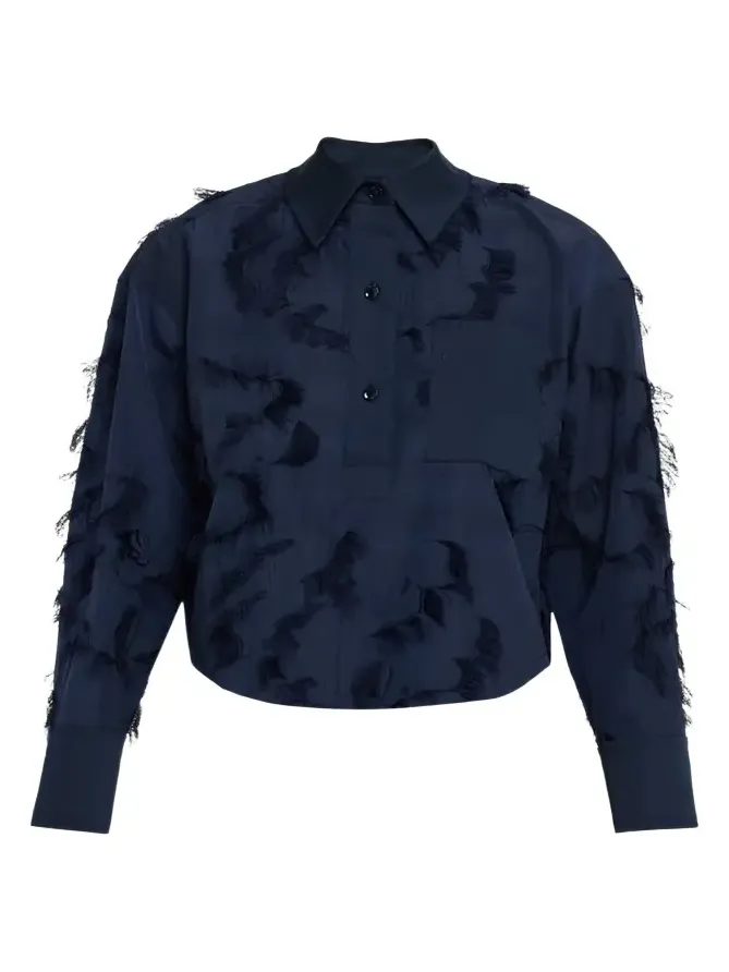 Long Sleeve Fringe Fil Coupe Collared Shirt Long Sleeve Fringe Fil Coupe Collared Shirt