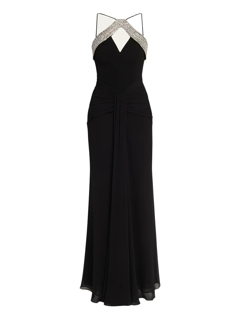 Rebecca Vallance Astros Draped Crystal-Trim Halter Gown
