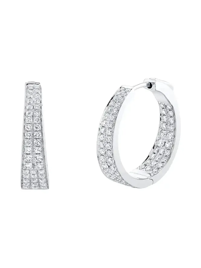 18K White Gold Diamond Meryl Hoop Earrings