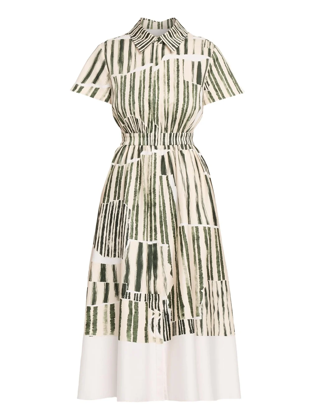 Stripe Collage-Print Short-Sleeve Midi Shirtdress