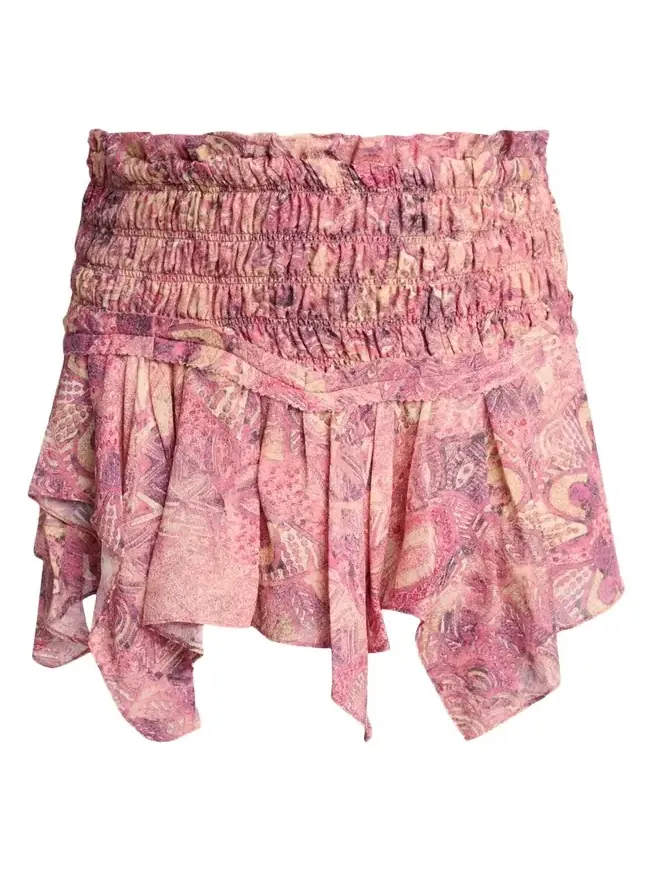Ceiva Smocked Silk Handkerchief Mini Skirt