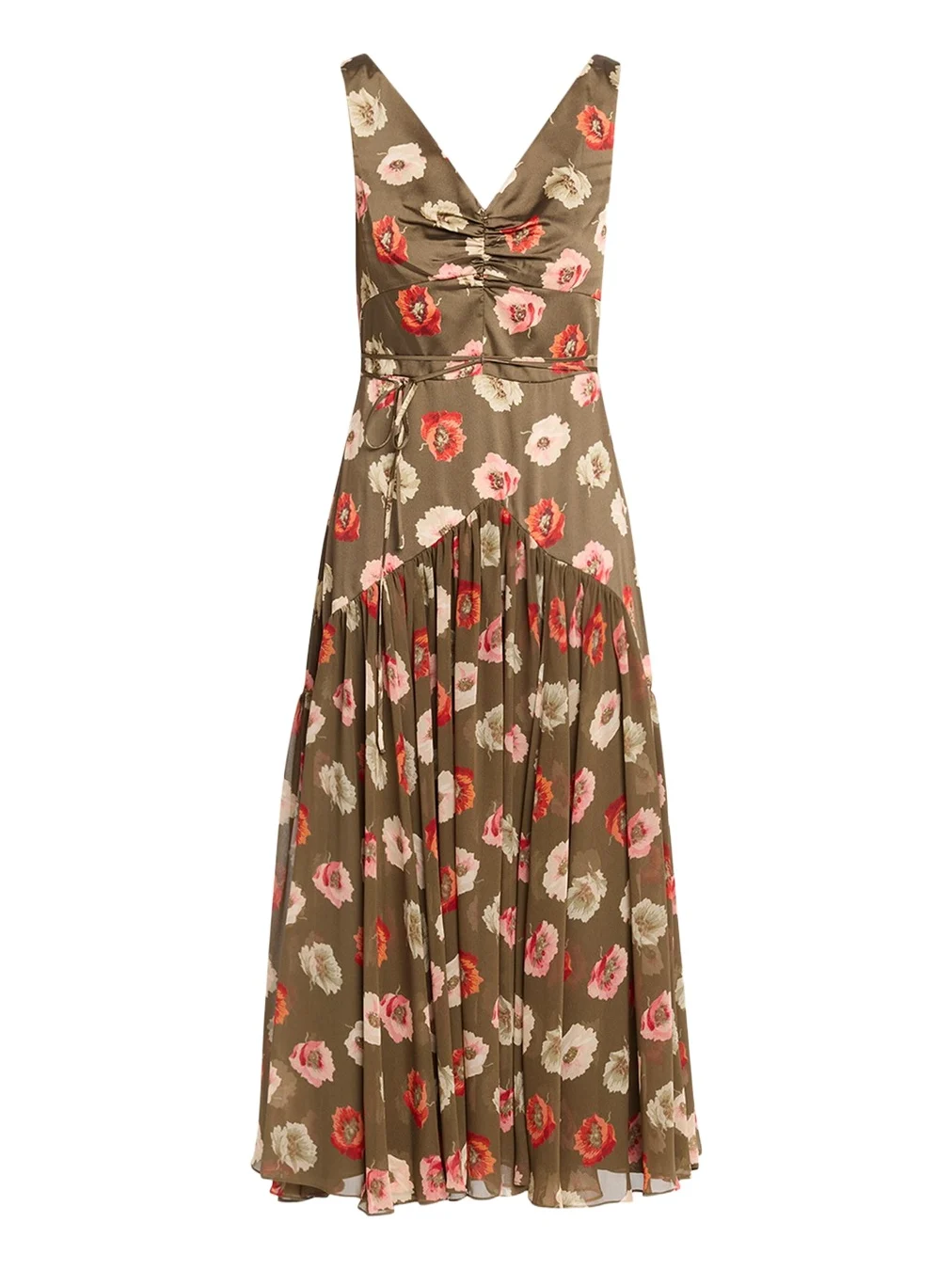 Makaila Floating Poppies Satin Midi Dress