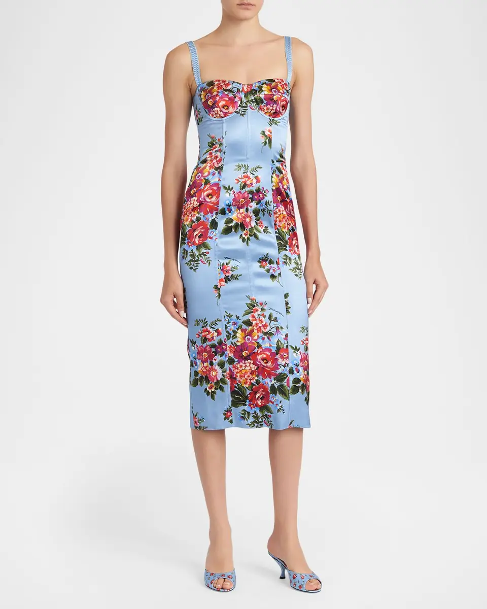 Dolce & Gabbana Floral Satin Bustier Midi Dress | Thumbnail 2 Dolce & Gabbana Floral Satin Bustier Midi Dress | Thumbnail 2