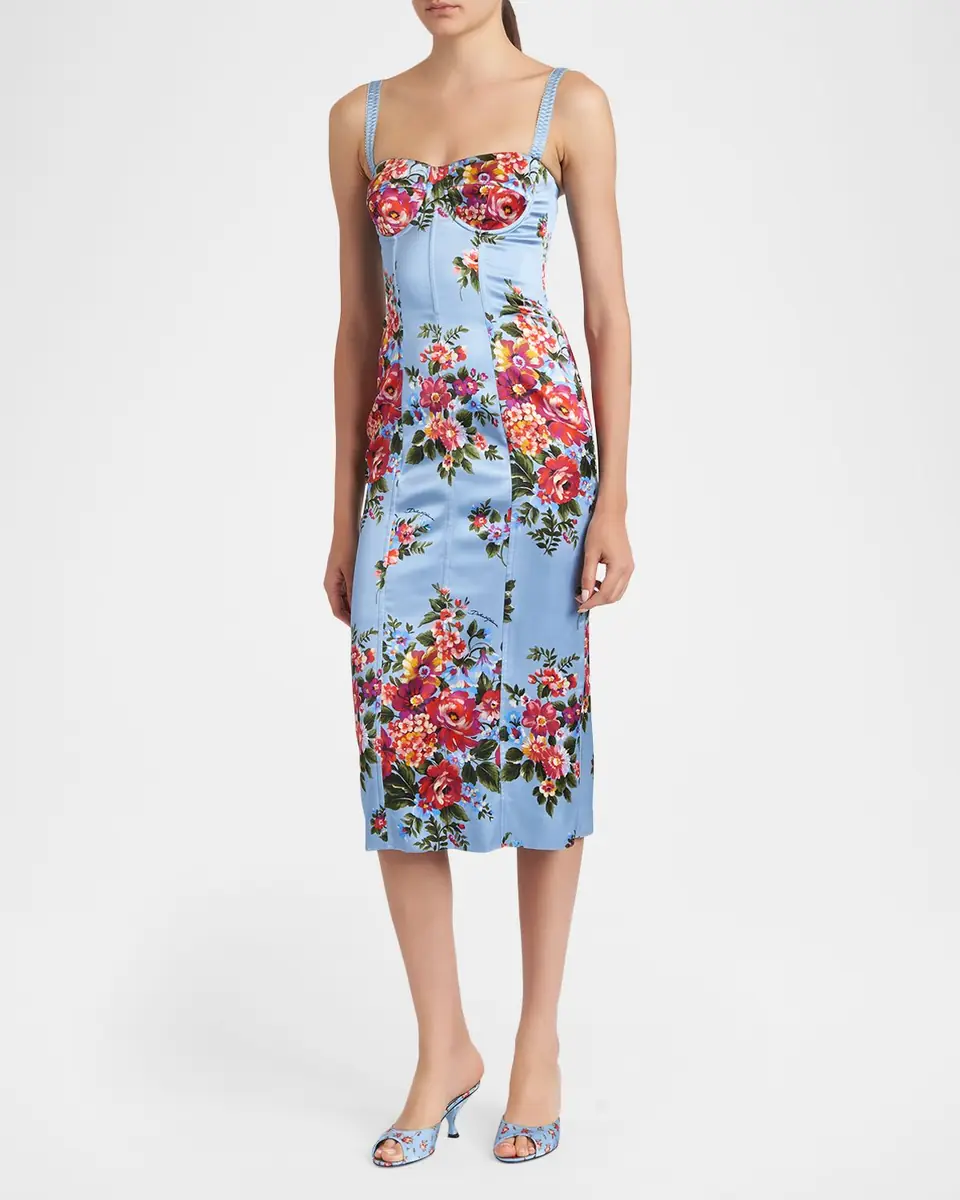 Dolce & Gabbana Floral Satin Bustier Midi Dress | Thumbnail 4 Dolce & Gabbana Floral Satin Bustier Midi Dress | Thumbnail 4