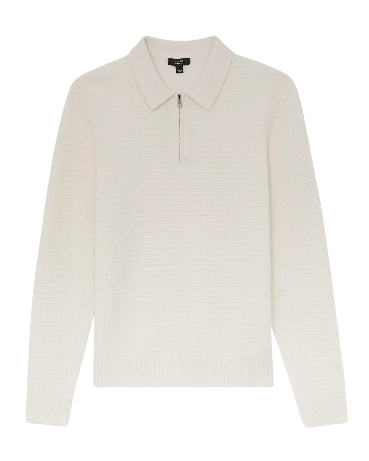 Reiss Men's Hamilton Wool Waffle-Knit Half-Zip Polo Shirt