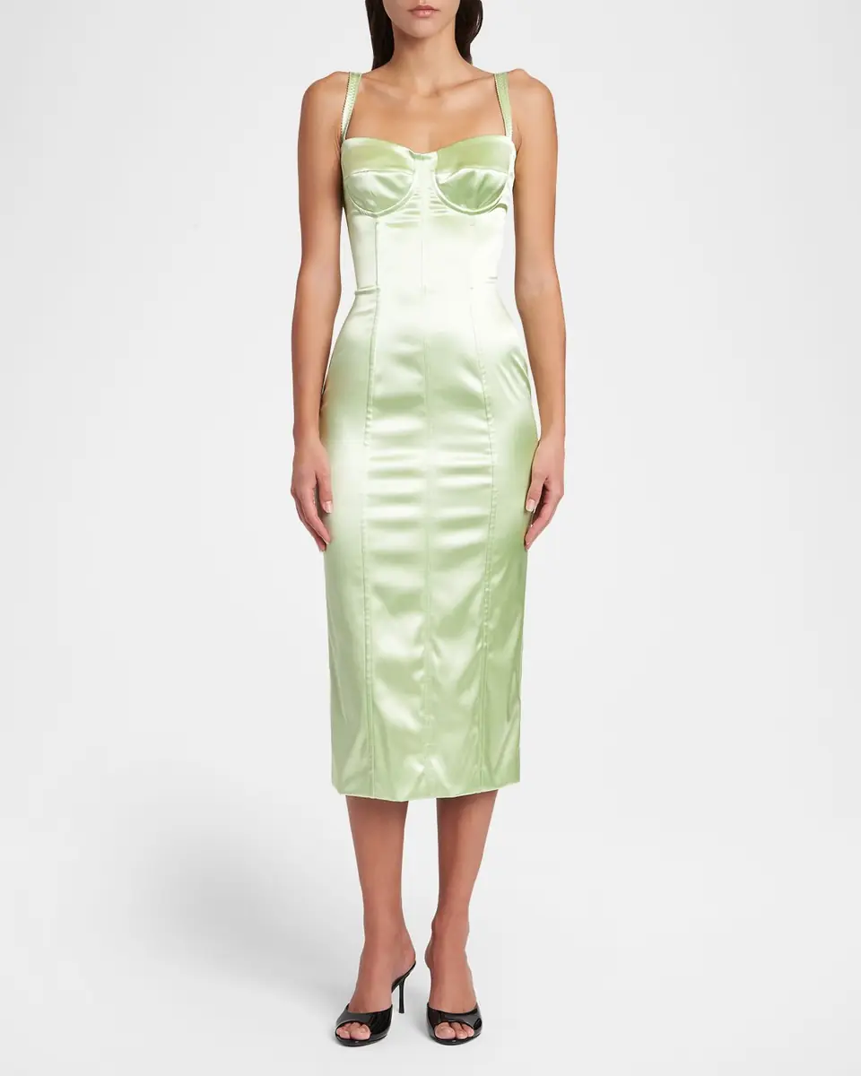 Dolce & Gabbana Corset Satin Stretch Longuette Midi Dress | Thumbnail 2