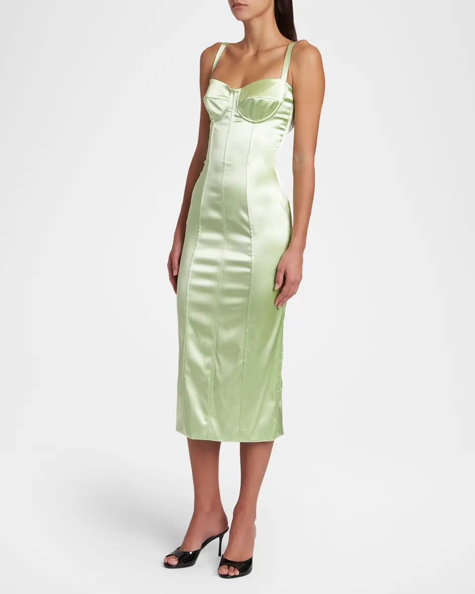 Dolce & Gabbana Corset Satin Stretch Longuette Midi Dress | Thumbnail 4