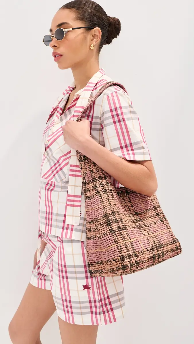 Burberry Margate Hobo Raffia Bag Pink One Size | Thumbnail 3