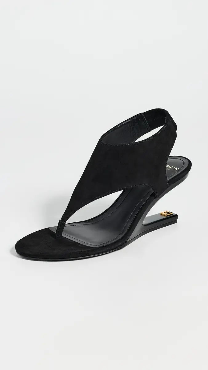 Balmain No Wedge Suede Sandals 0PA Noir | Thumbnail 2 Balmain No Wedge Suede Sandals 0PA Noir | Thumbnail 2