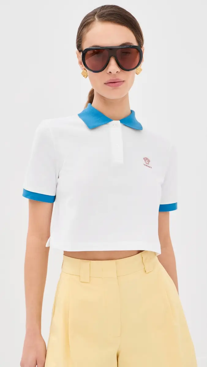 Versace Medusa Embroidery Cropped Pique Polo | Thumbnail 2