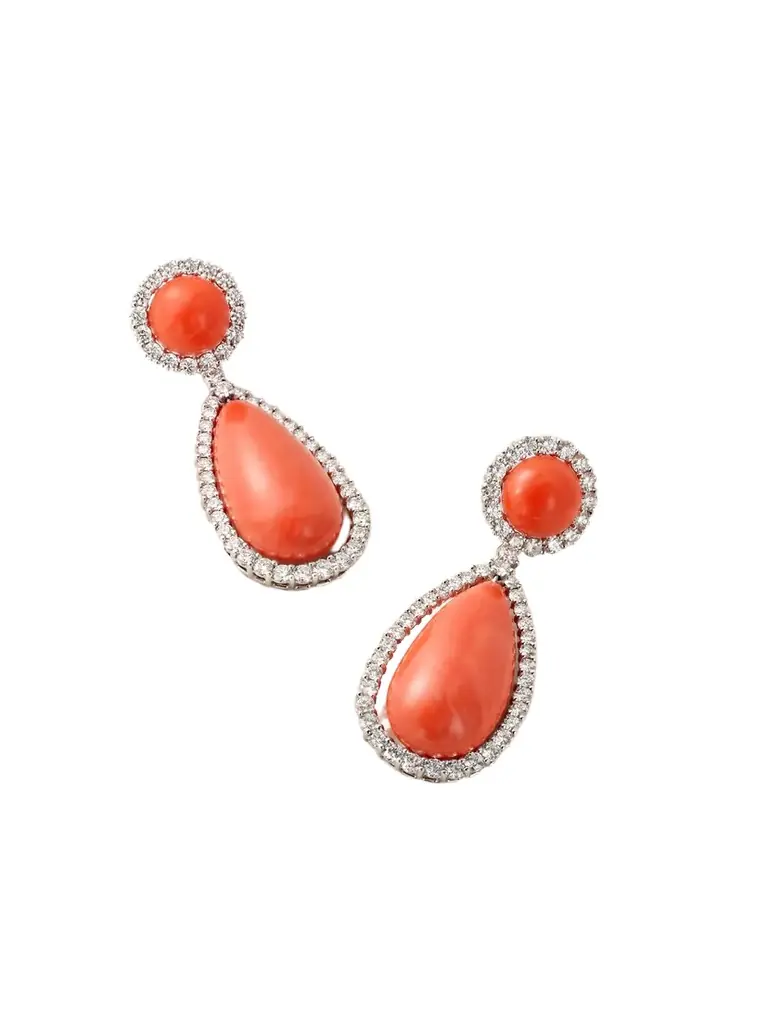 Eleuteri Vintage 1980s Platinum, Coral And Diamond Earrings