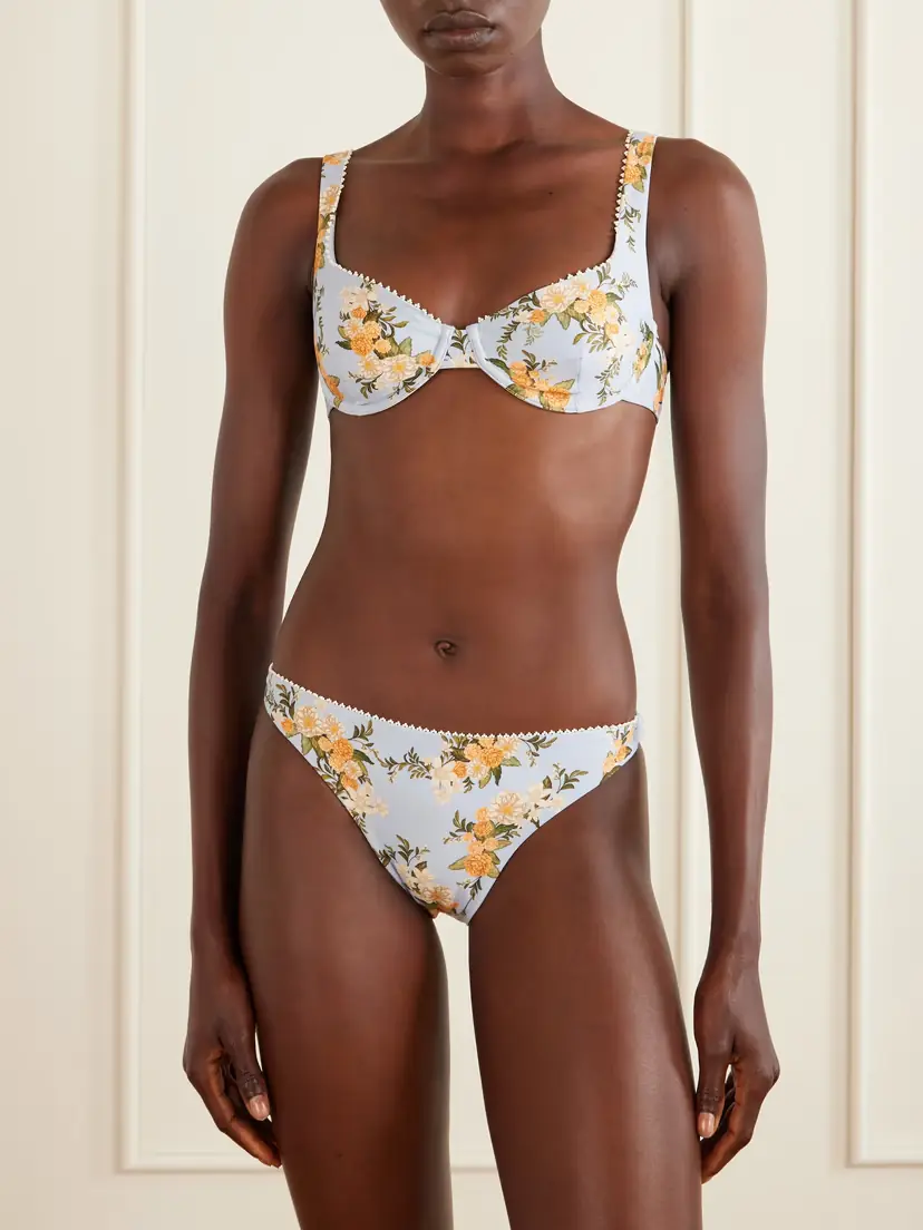 Agua by Agua Bendita Hacienda Valle Pearl-embellished Floral-print Bikini Top | Thumbnail 2