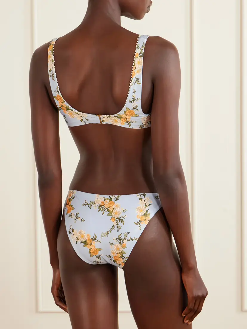 Agua by Agua Bendita Hacienda Valle Pearl-embellished Floral-print Bikini Top | Thumbnail 3