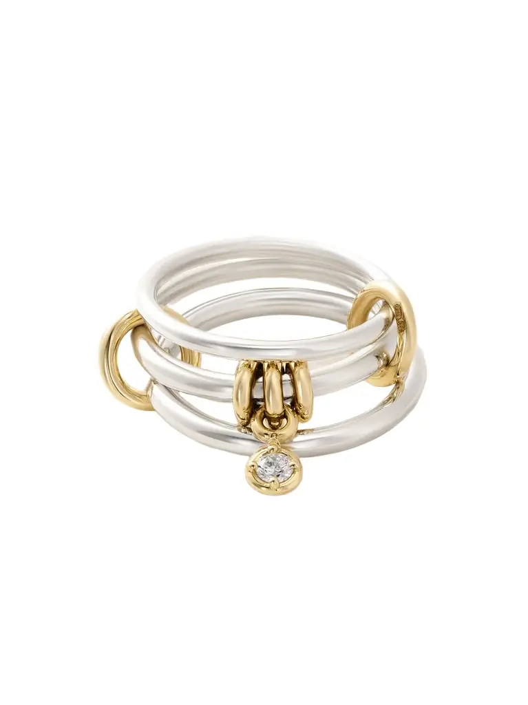 Spinelli Kilcollin Piera Set Of Three 18-karat Gold, Sterling Silver And Diamond Rings | Image 1 Spinelli Kilcollin Piera Set Of Three 18-karat Gold, Sterling Silver And Diamond Rings | Image 1