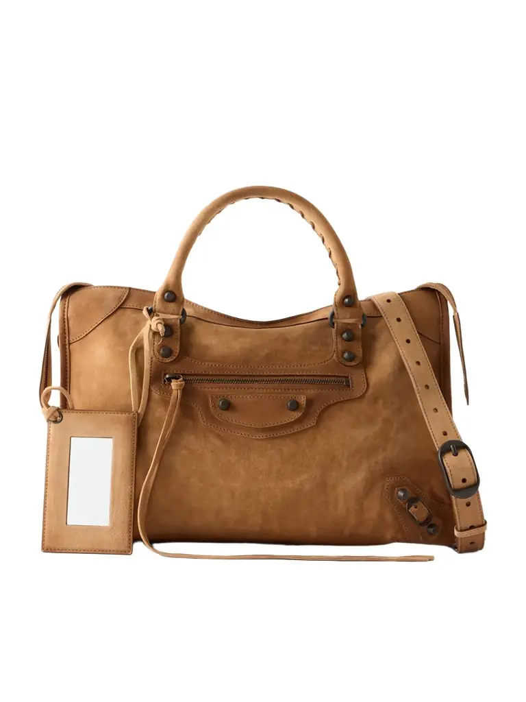 Balenciaga Le City Medium Suede Shoulder Bag | Image 1 Balenciaga Le City Medium Suede Shoulder Bag | Image 1