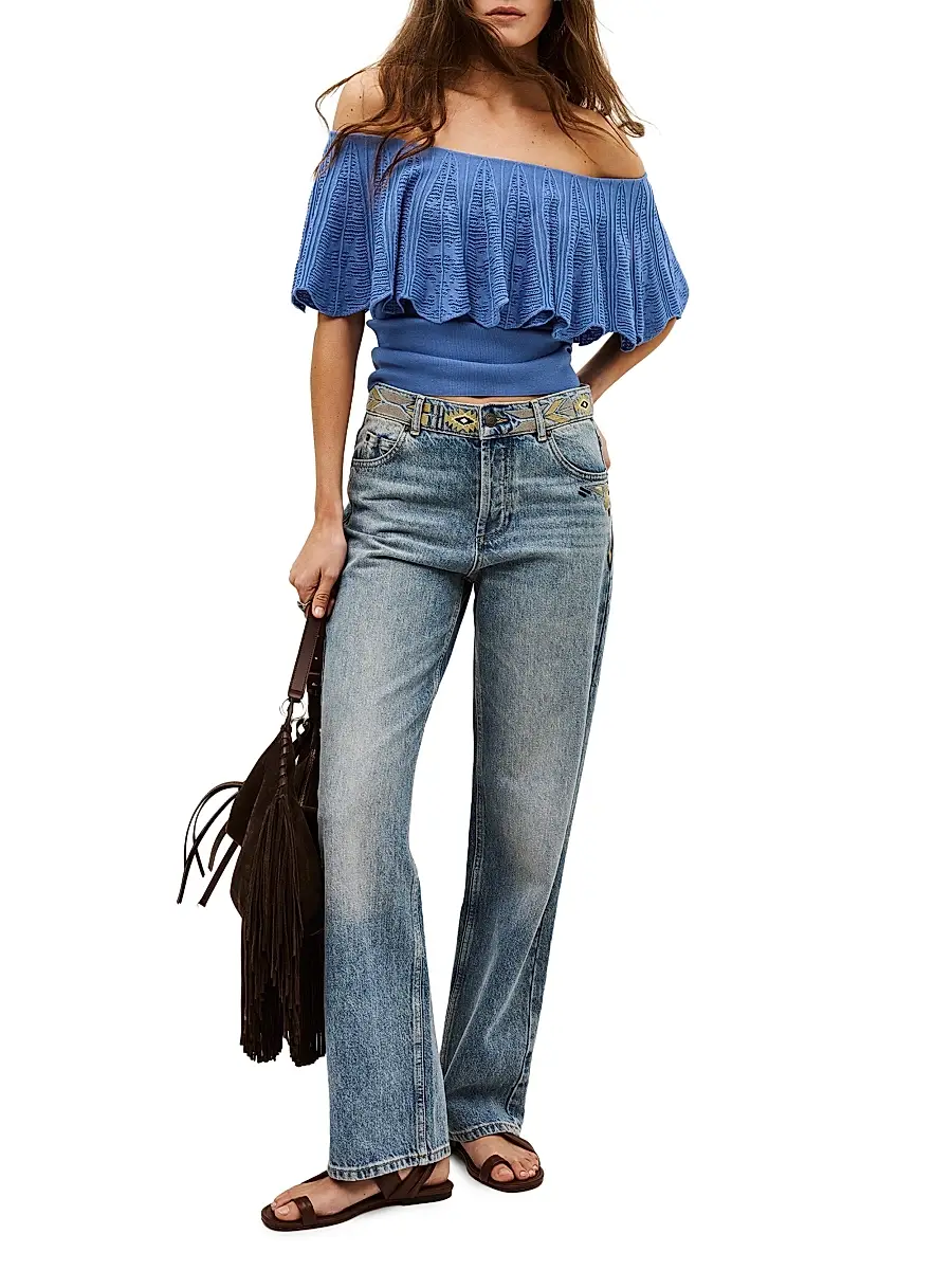 Ba&sh Women's Salda Ruffled Jacquard Knit Top | Thumbnail 2 Ba&sh Women's Salda Ruffled Jacquard Knit Top | Thumbnail 2