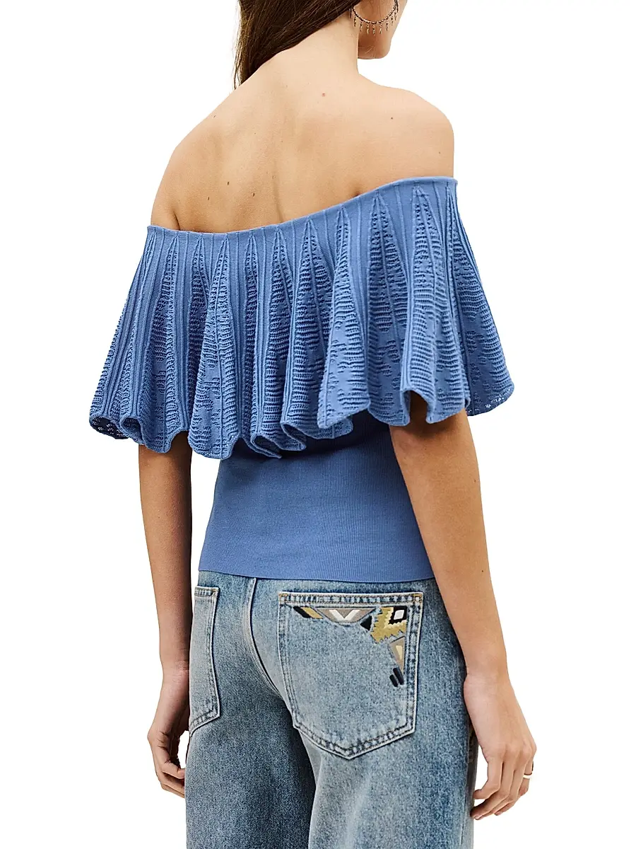 Ba&sh Women's Salda Ruffled Jacquard Knit Top | Thumbnail 4 Ba&sh Women's Salda Ruffled Jacquard Knit Top | Thumbnail 4