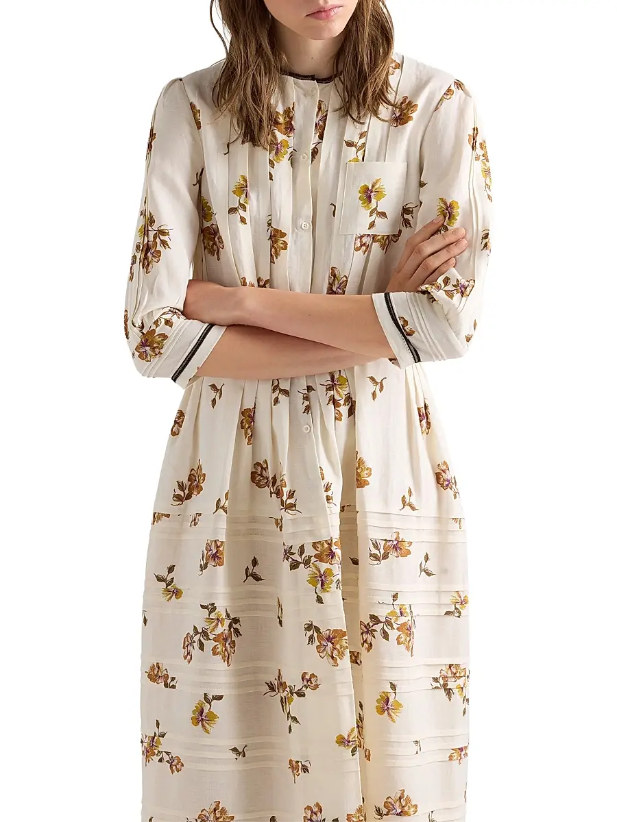 Prada Women's Long Printed Linen Dress | Thumbnail 4 Prada Women's Long Printed Linen Dress | Thumbnail 4
