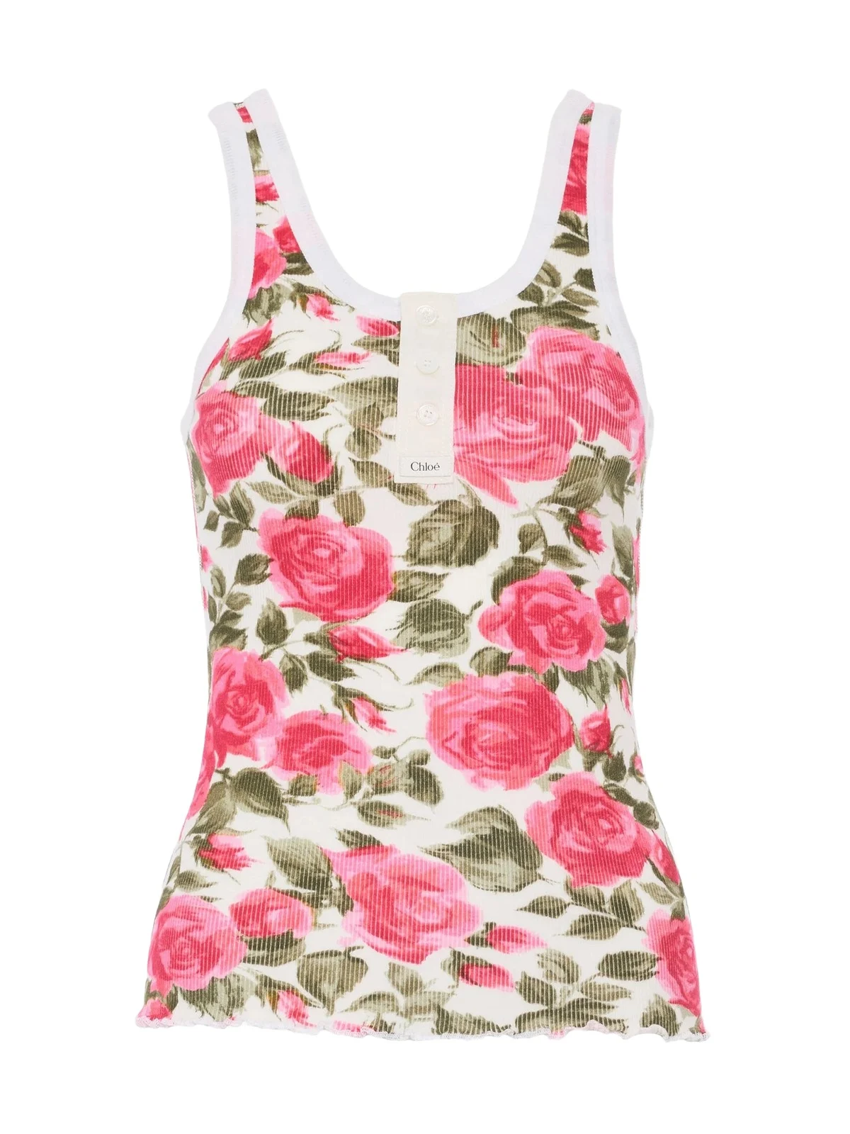 Chloé Floral Cotton Jersey Henley Tank