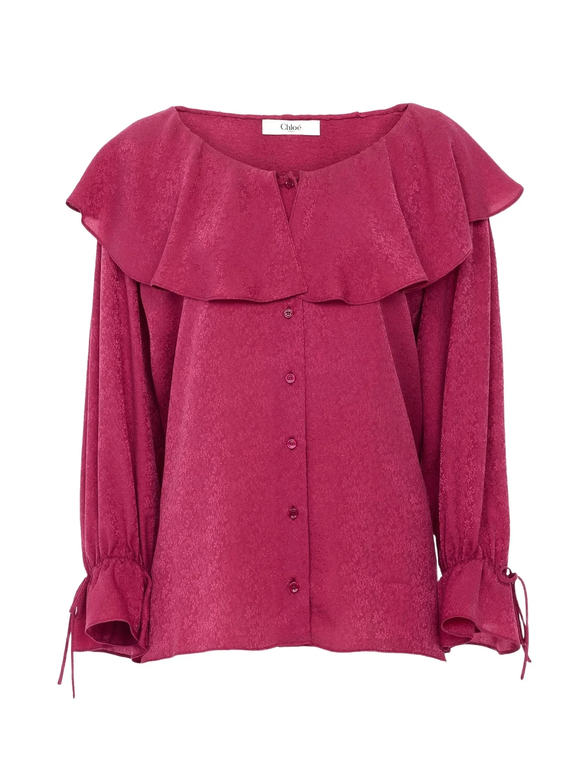 Round-Neck Silk Jacquard Ruffle Blouse Round-Neck Silk Jacquard Ruffle Blouse