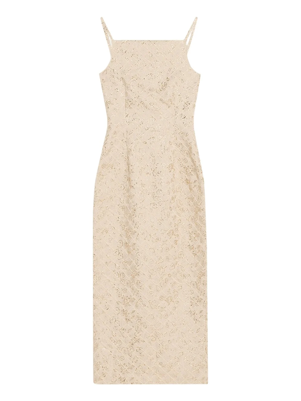 Metallic Floral Jacquard Square-Neck Sleeveless Midi Dress