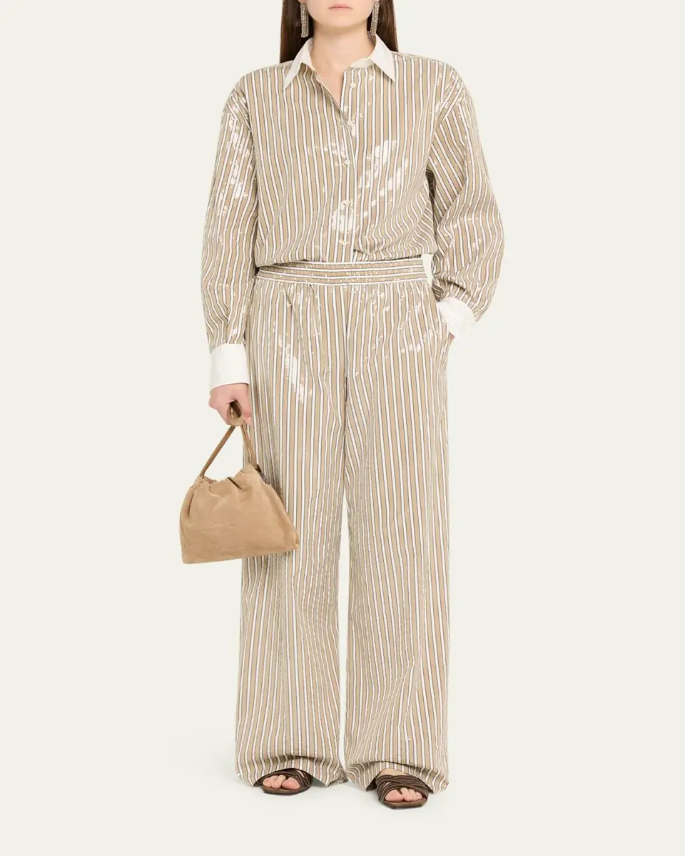 Brunello Cucinelli Sequined Striped Cotton Button-Down Shirt | Thumbnail 2 Brunello Cucinelli Sequined Striped Cotton Button-Down Shirt | Thumbnail 2