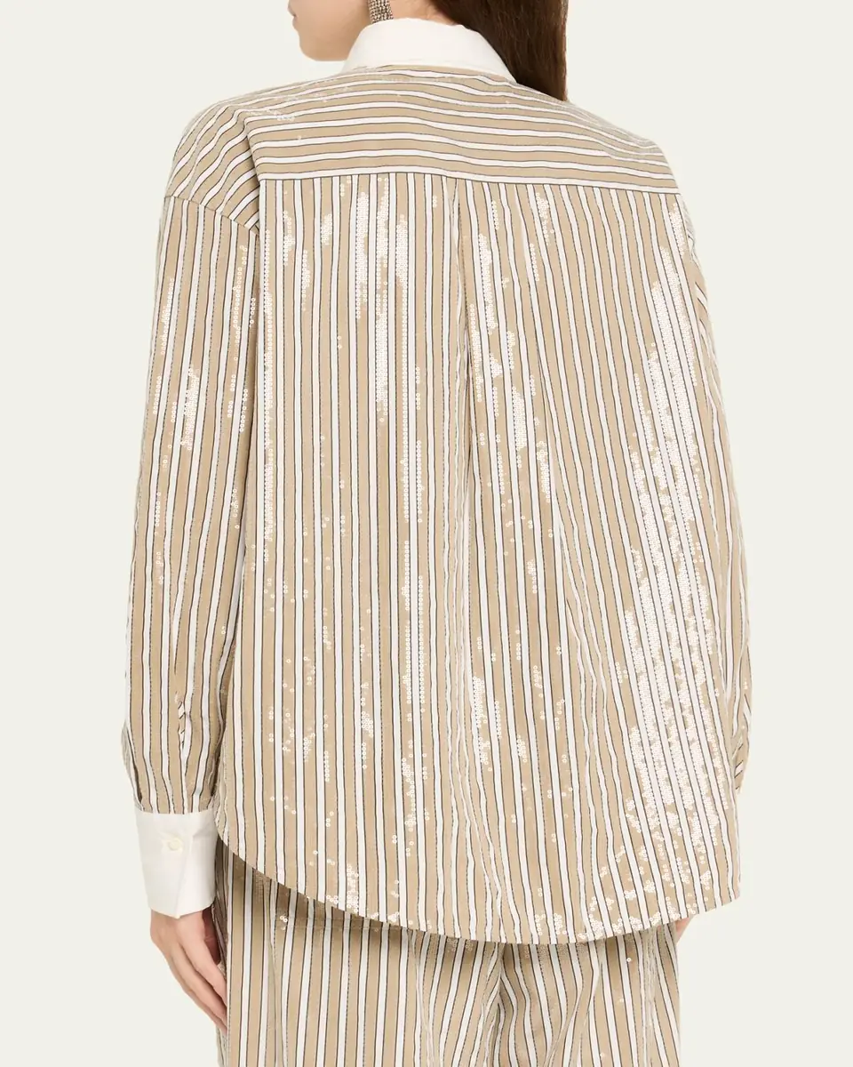 Brunello Cucinelli Sequined Striped Cotton Button-Down Shirt | Thumbnail 3 Brunello Cucinelli Sequined Striped Cotton Button-Down Shirt | Thumbnail 3