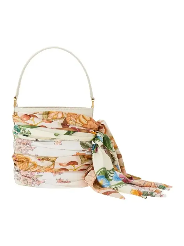 Scarf-Wrapped Leather Bucket Bag