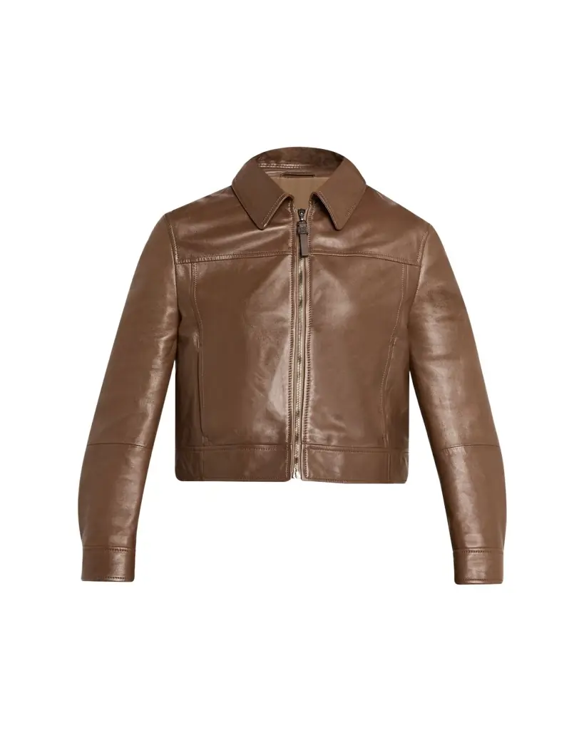 Brunello Cucinelli Leather Cropped Jacket | Image 1 Brunello Cucinelli Leather Cropped Jacket | Image 1