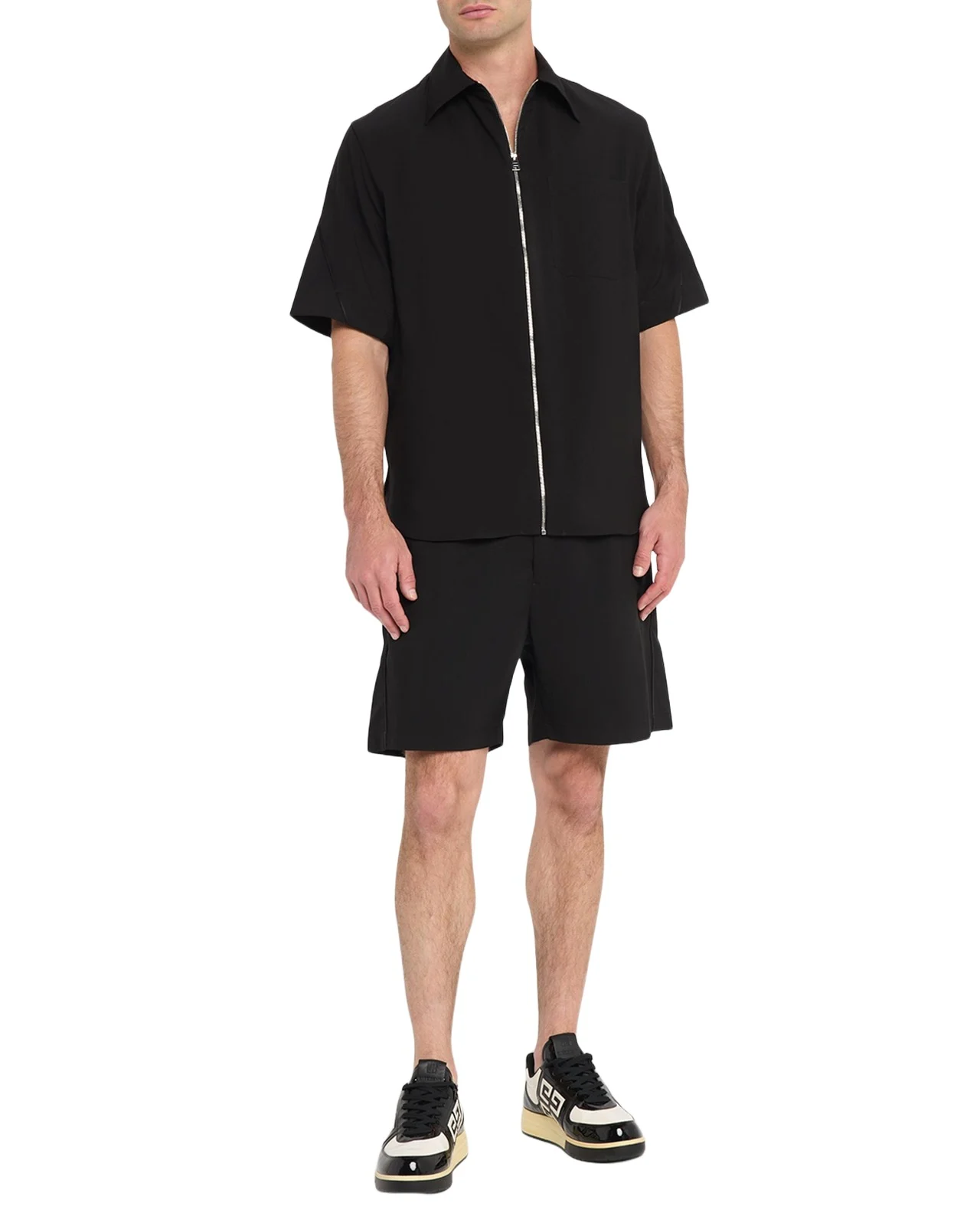 Givenchy Men's Point Collar Full-Zip Short-Sleeve Shirt