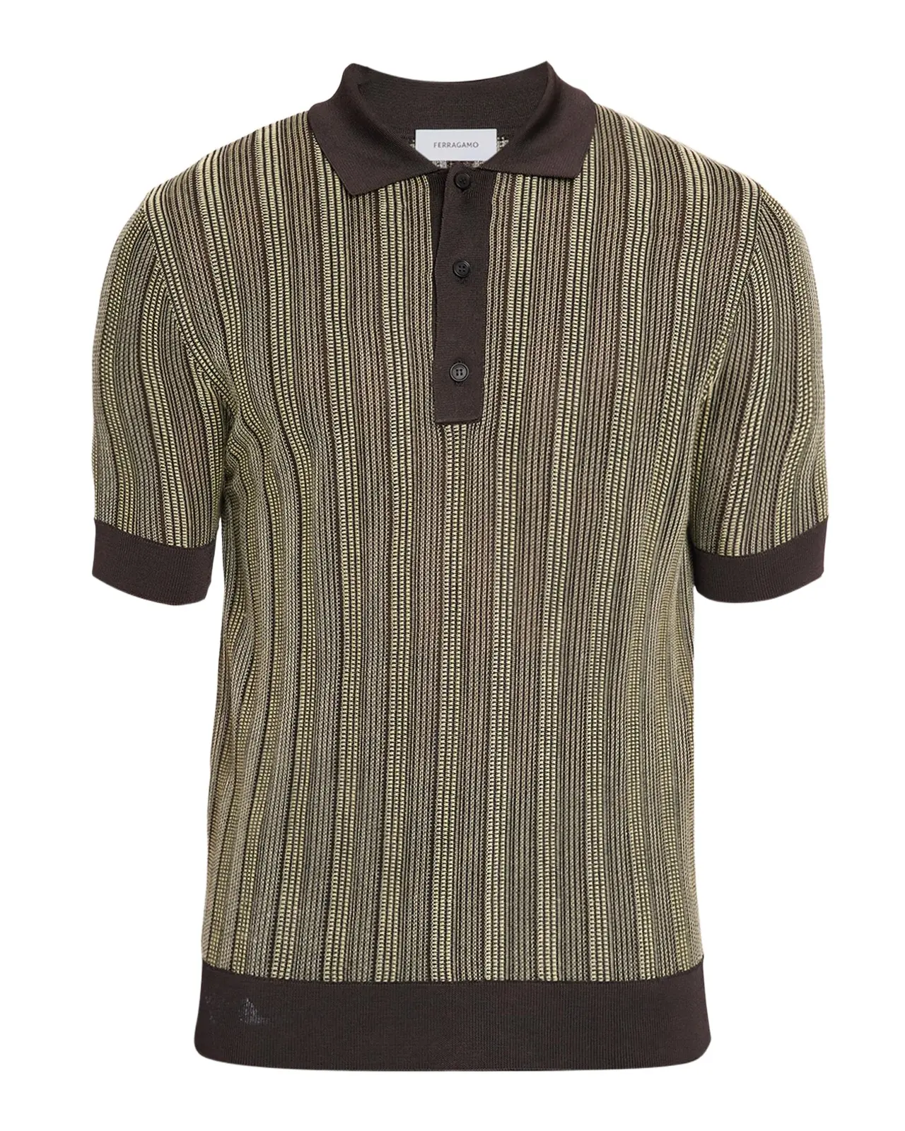Ferragamo Men's Textured Stripe Short-Sleeve Polo Sweater