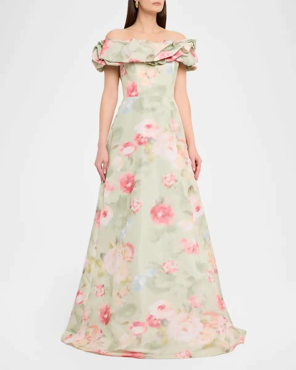 Rickie Freeman for Teri Jon Off-Shoulder Floral Taffeta Gown | Thumbnail 3 Rickie Freeman for Teri Jon Off-Shoulder Floral Taffeta Gown | Thumbnail 3