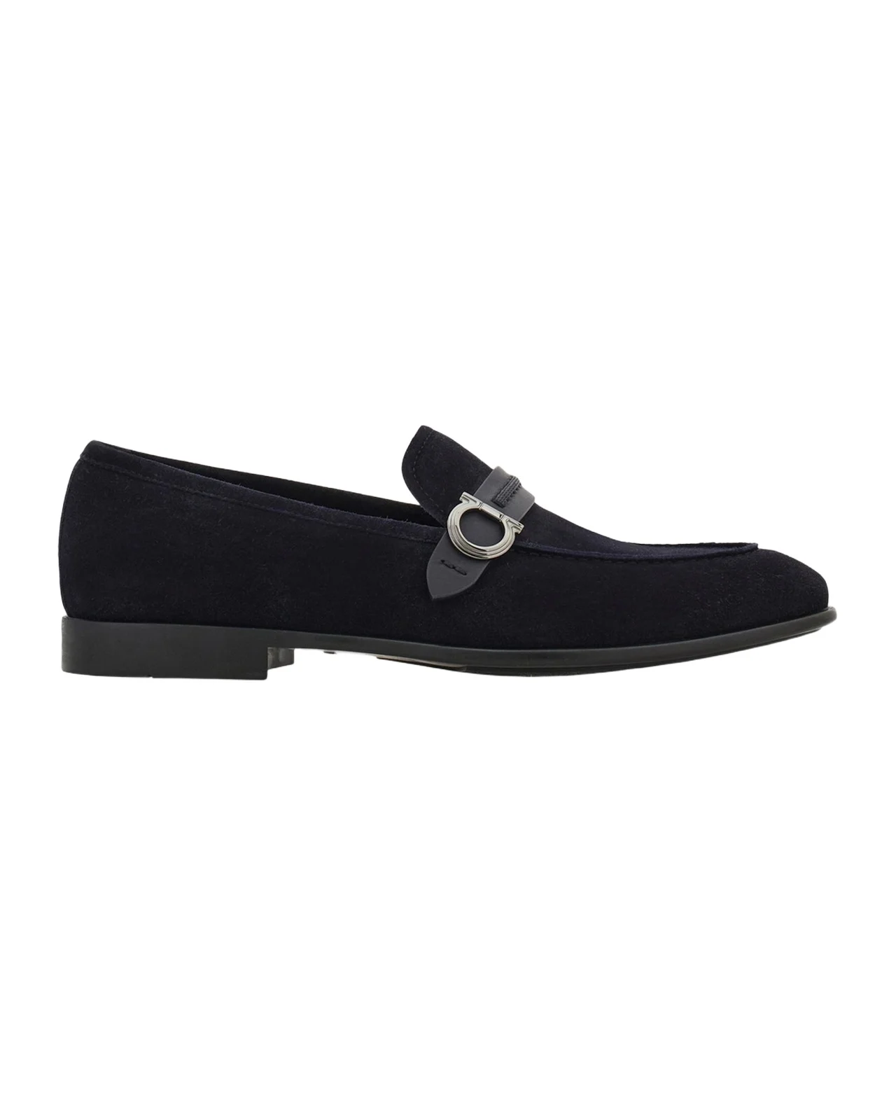 Ferragamo Men's Terence Gancio Ornament Leather-Strap Suede Loafers