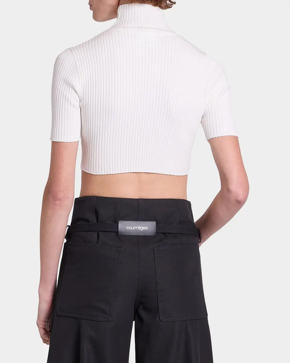Courrèges Mock-Neck Rib Knit Short-Sleeve Crop Sweater | Thumbnail 2