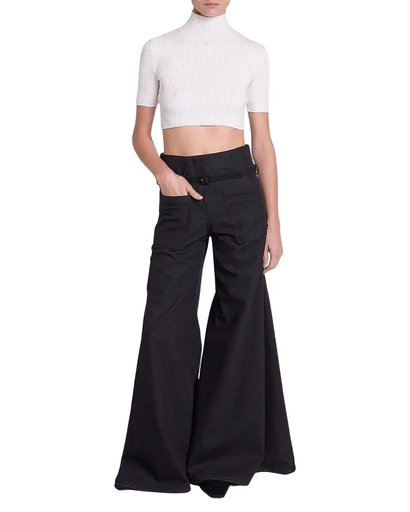 Courrèges Mock-Neck Rib Knit Short-Sleeve Crop Sweater | Image 1 Courrèges Mock-Neck Rib Knit Short-Sleeve Crop Sweater | Image 1